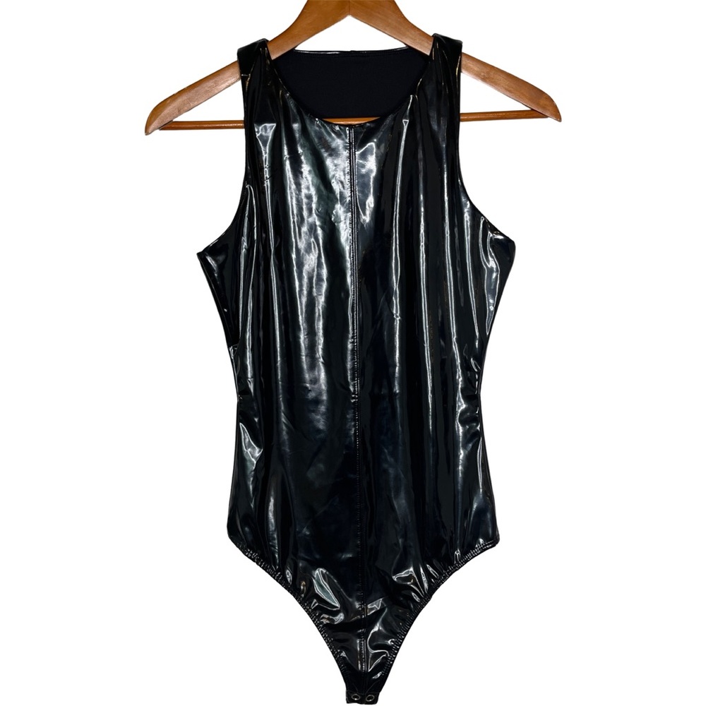Good American Black Shiny Bodysuit